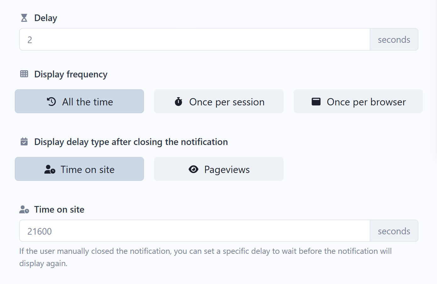 Behaviour Settings Panel
