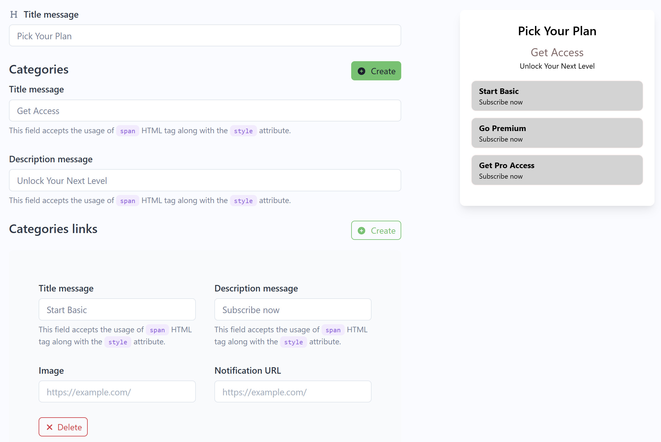Custom Links Configuration
